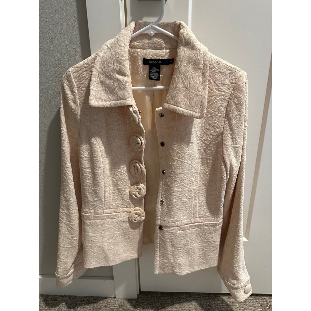 Arden B Cream Jacquard Paisley Blazer Jacket Rosette Button Women Medium